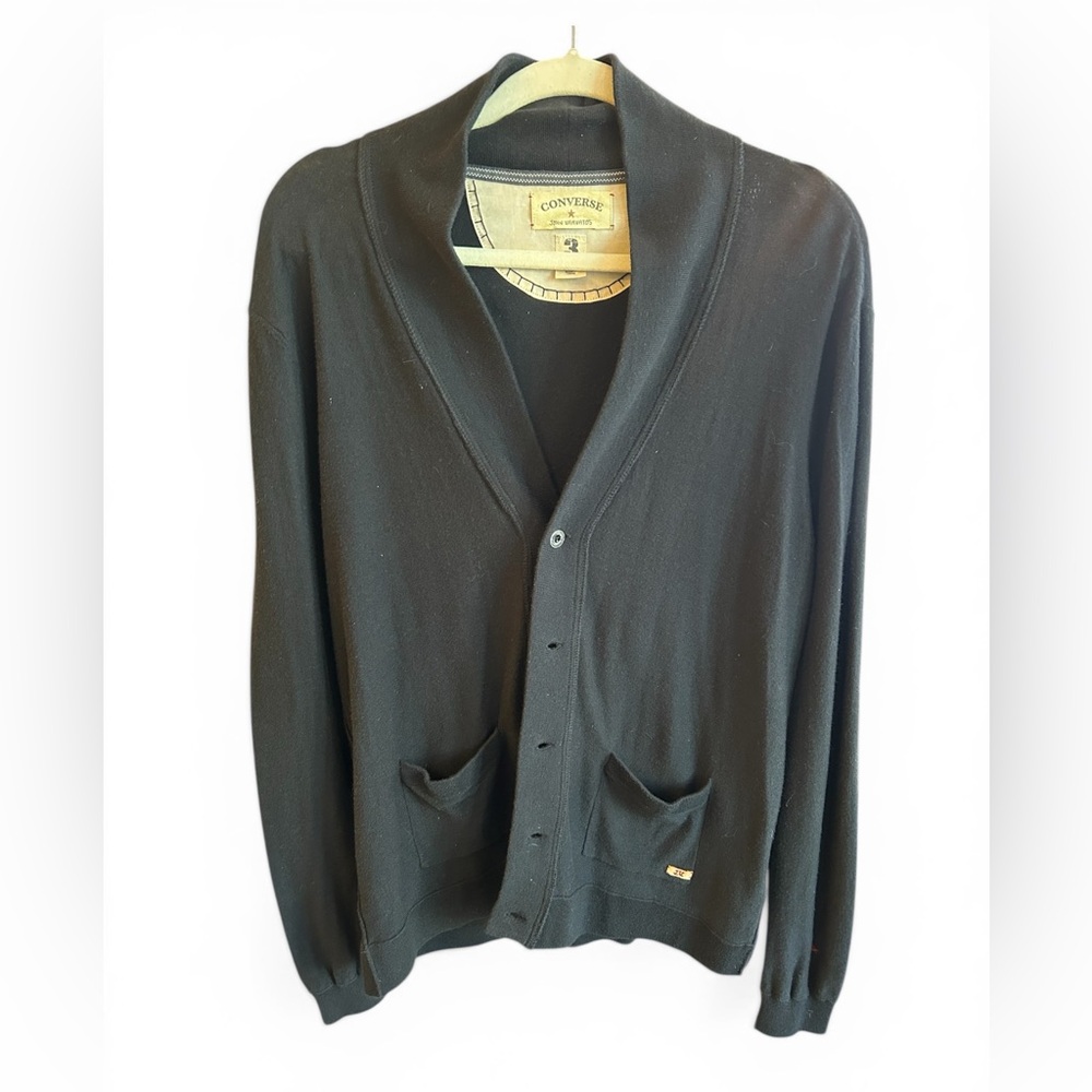 John Varrvatos & Converse Collab Men's Black Shawl Collar Cardigan Sweater